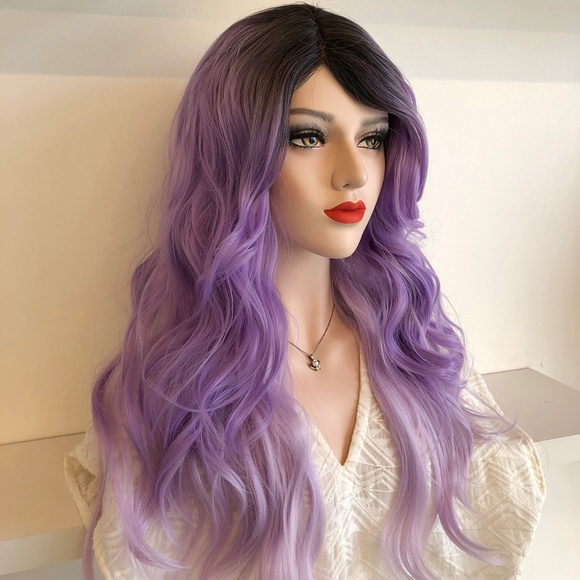 20" Pastel Purple Ombre w/ Blk Roots Wig | Leona - Picture 2 of 7